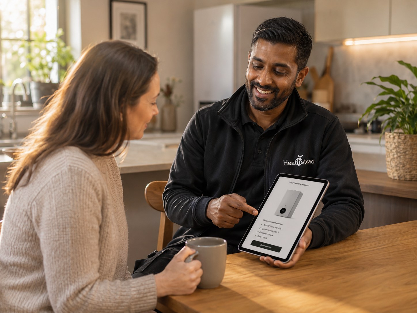 Heathstead engineer speaking with a customer
